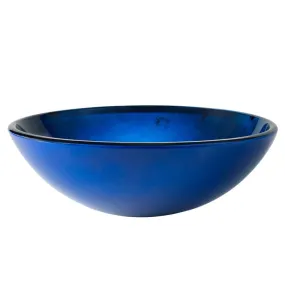 16.5" Round Blue Glass Bathroom Vessel Sink