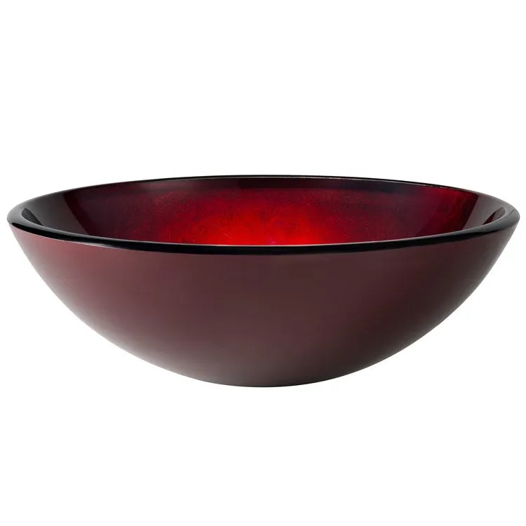 16.5" Round Red Glass Bathroom Vessel Sink