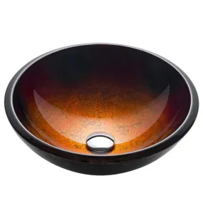 17" Round Red Black and Gold Glass Bathroom Vessel Sink