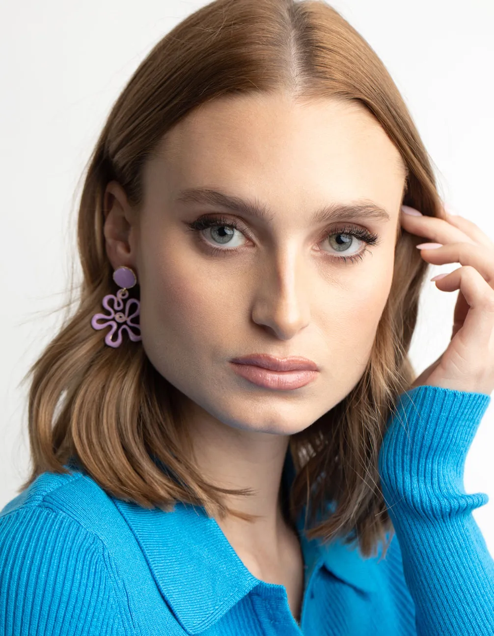 90s Purple Flower Drop Earrings