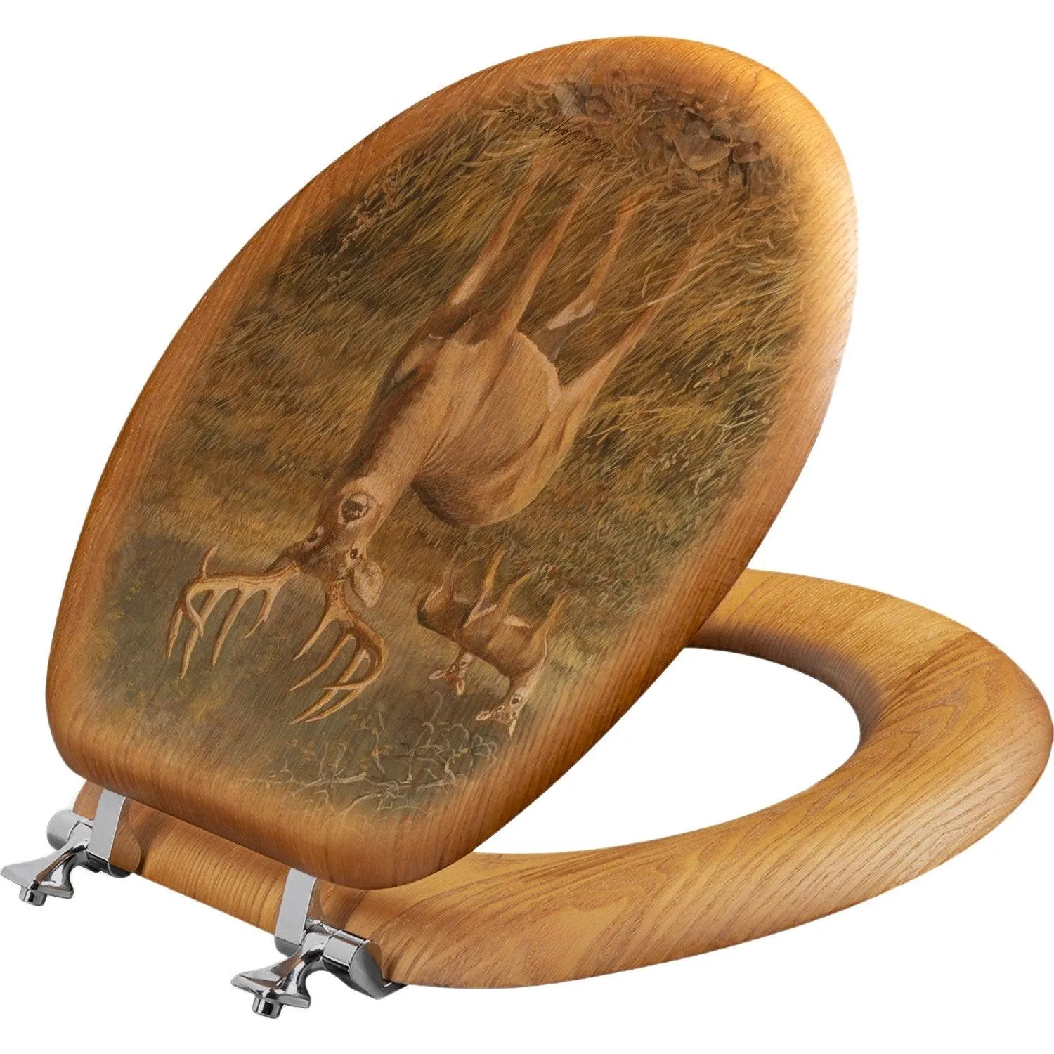 Alert Whitetail Buck Art Toilet Seat