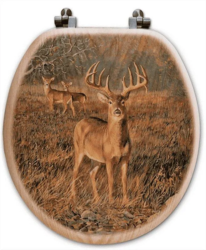 Alert Whitetail Buck Art Toilet Seat