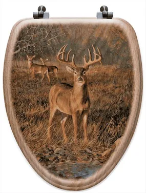 Alert Whitetail Buck Art Toilet Seat