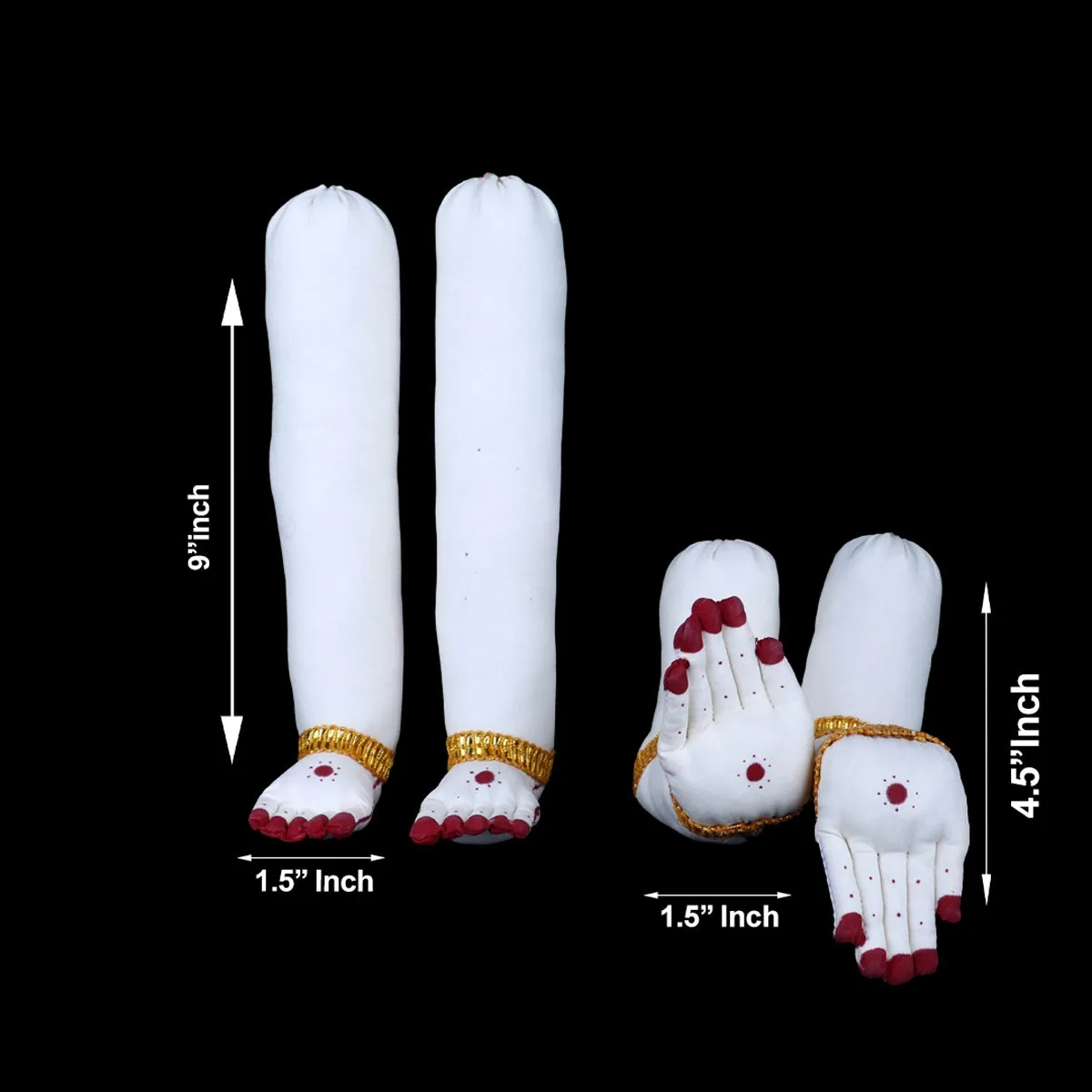 Amman Hands & Legs Set - 9 x 1.5 Inches | Cloth Hastham Patham/ Laxmi Hand & Leg for Deity