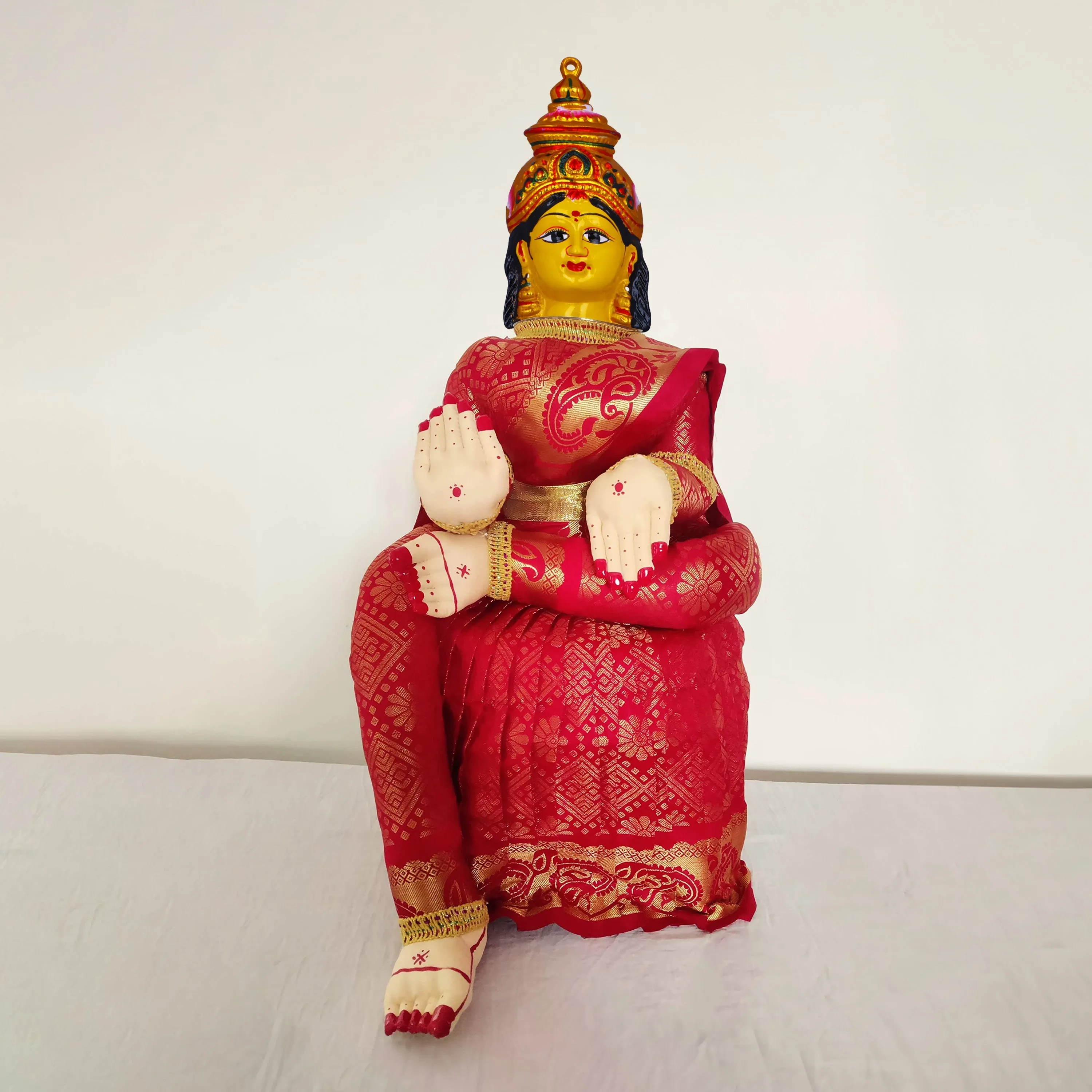 Ammavari Face - 8 Inches | Varalakshmi Face/ Amman Face/ Yellow Lakshmi Face for Deity/ 140 Gms Approx