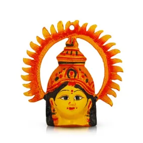 Ammavari Face with Ring - 7 Inches | Zinc Varalakshmi Amman Face/ Yellow Goddess Face for Deity Decor