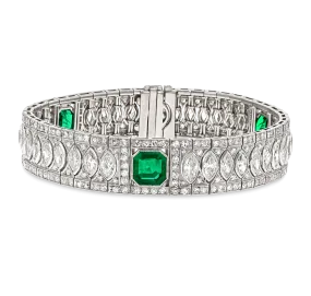 Art Deco Untreated Colombian Emerald and Diamond Bracelet