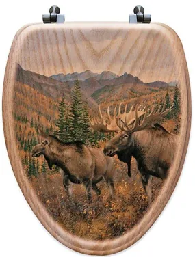 Bull and Cow Moose Oak Toilet Seat