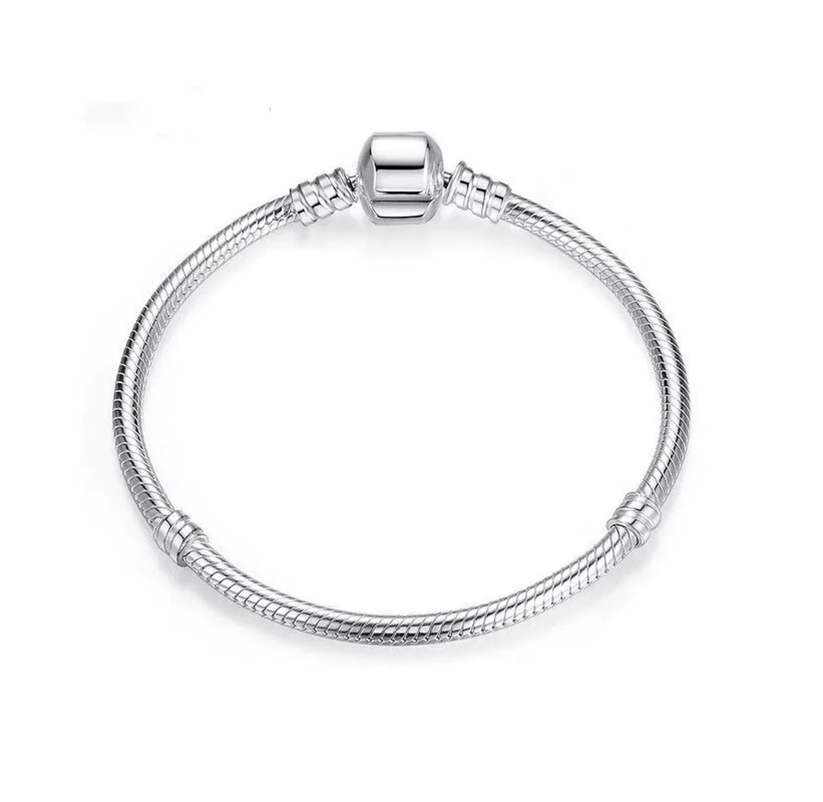 Classic Snake Chain Charm Bracelet Sterling Silver