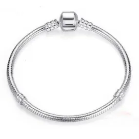 Classic Snake Chain Charm Bracelet Sterling Silver