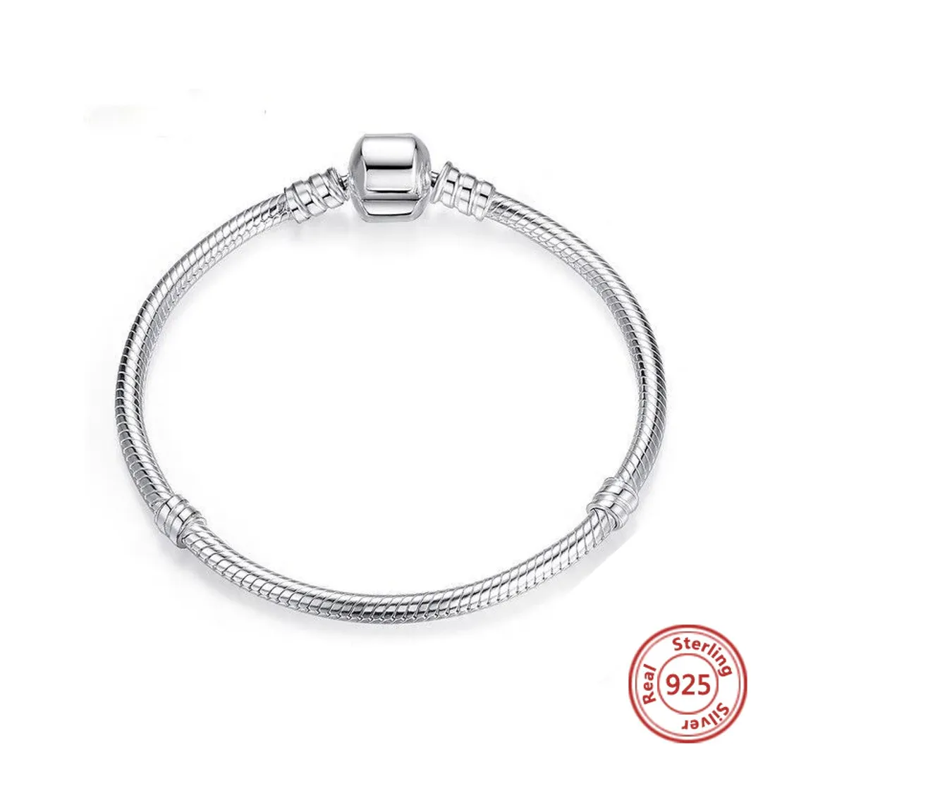 Classic Snake Chain Charm Bracelet Sterling Silver