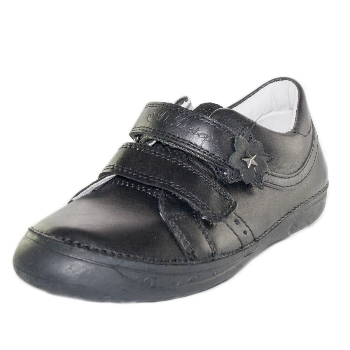 D.D. Step little and big kid girl double strap shiny black dress shoes size US 8.5-4. Kids dress shoes for girls