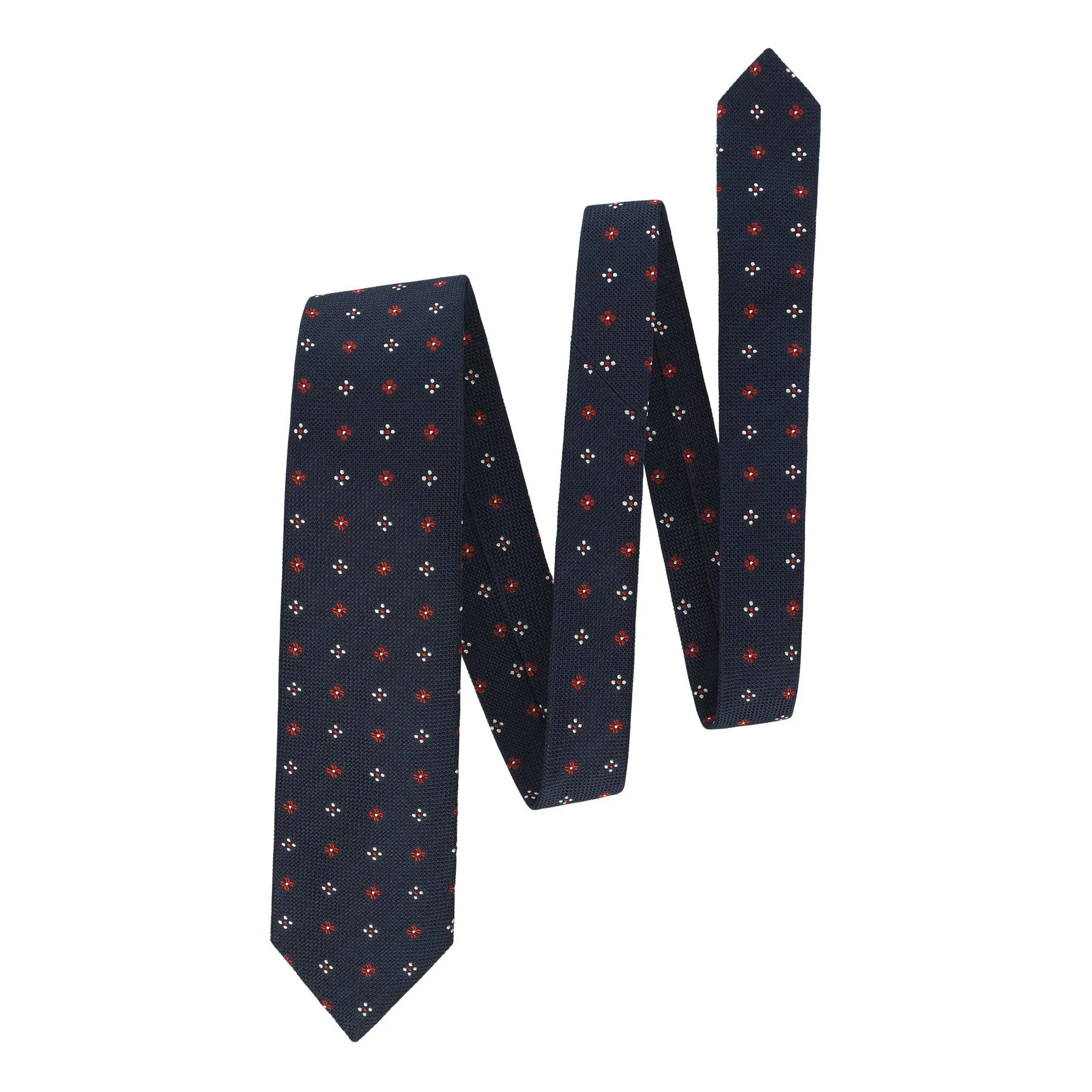 Embroidered Grenadine Silk Tie in Blue with Flower Pattern