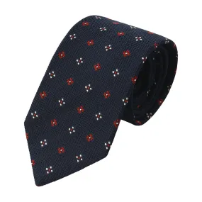 Embroidered Grenadine Silk Tie in Blue with Flower Pattern