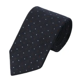 Embroidered Jacquard Silk Tie in Navy Blue with Pattern