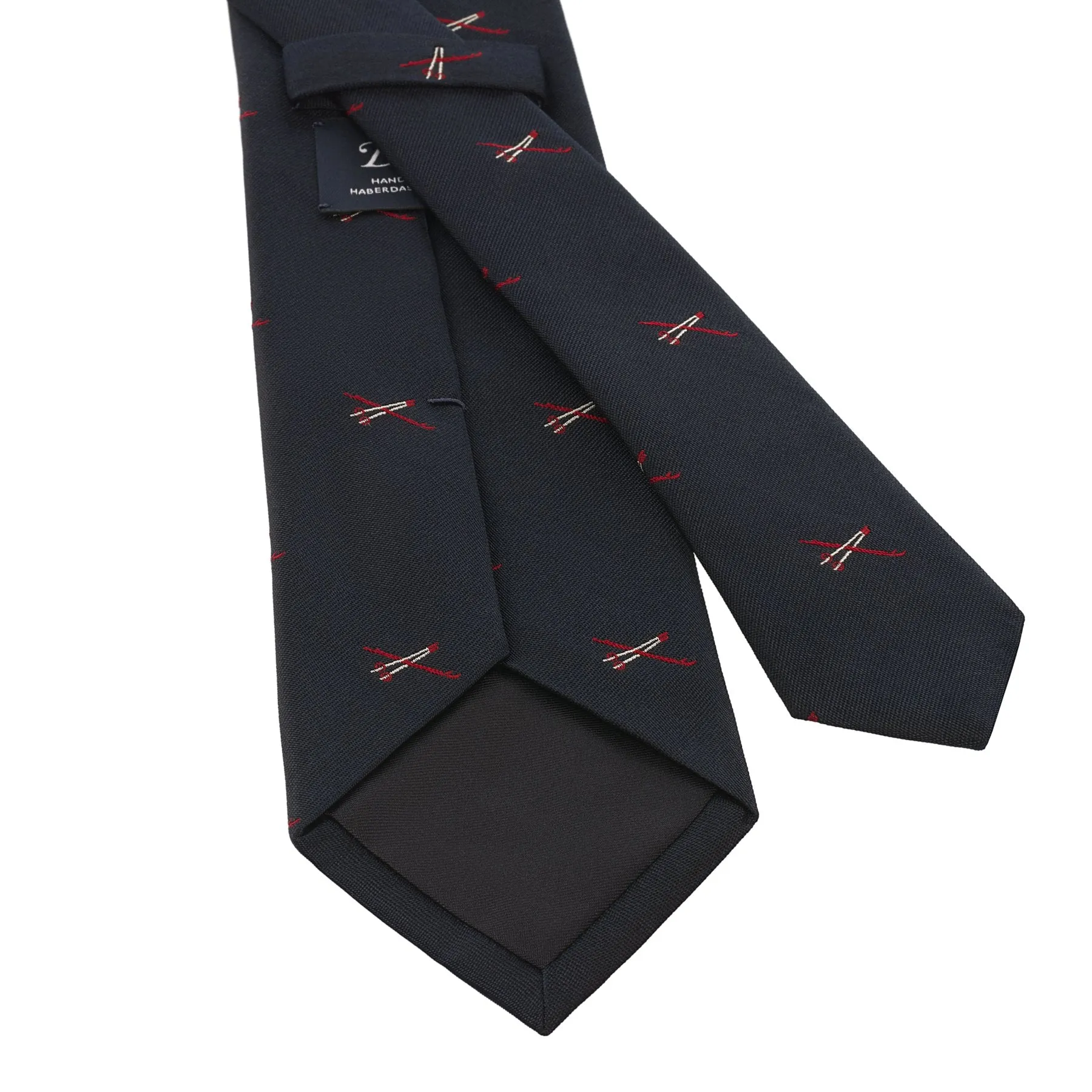 Embroidered Silk Tie in Navy Blue with Ski Pattern