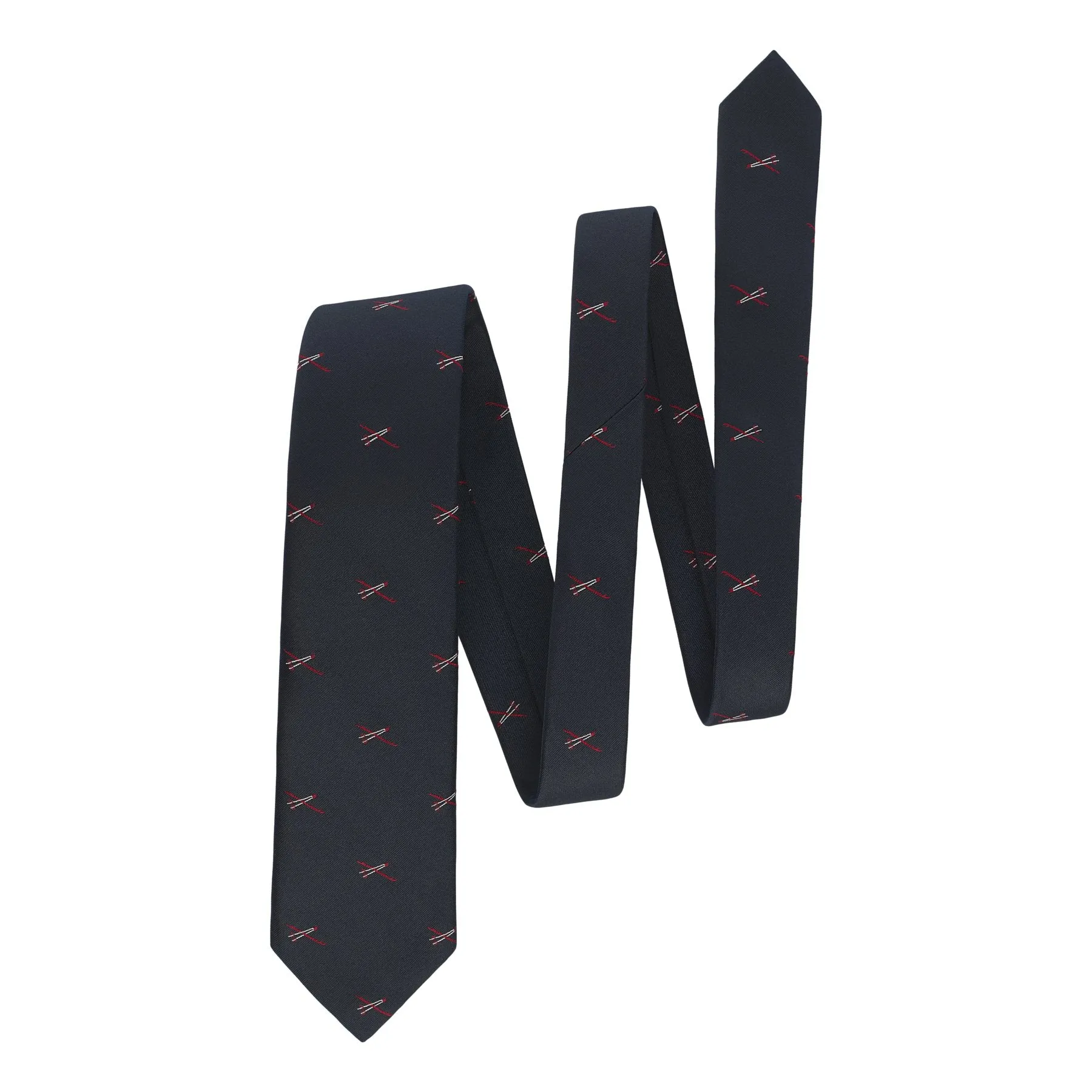 Embroidered Silk Tie in Navy Blue with Ski Pattern