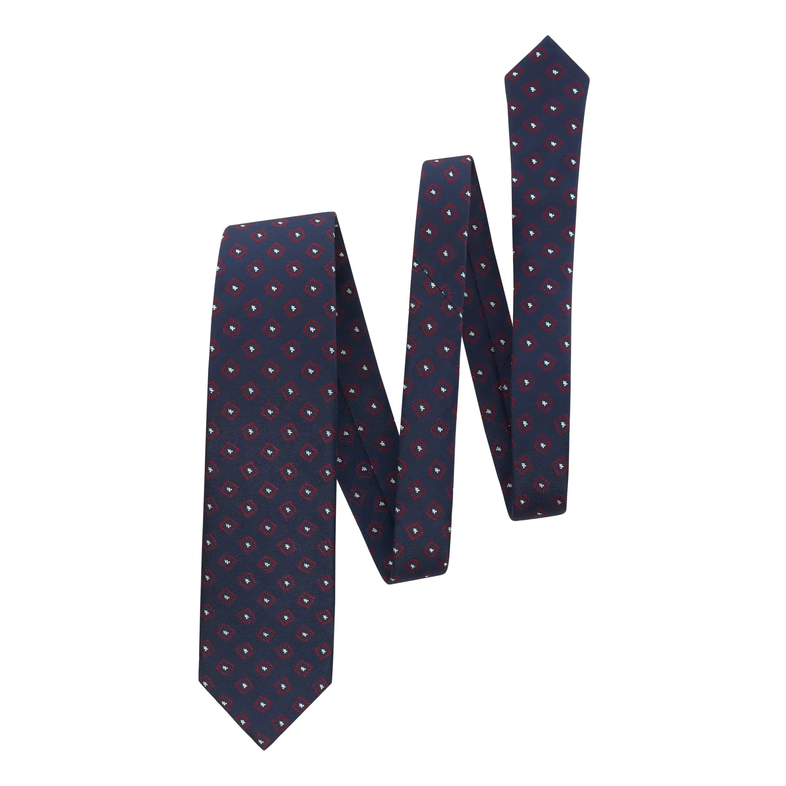 Embroidered Silk Tipped Tie in Navy Blue