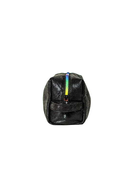 Faux Suede in Black Rebel Makeup Bag with Rainbow Zipper