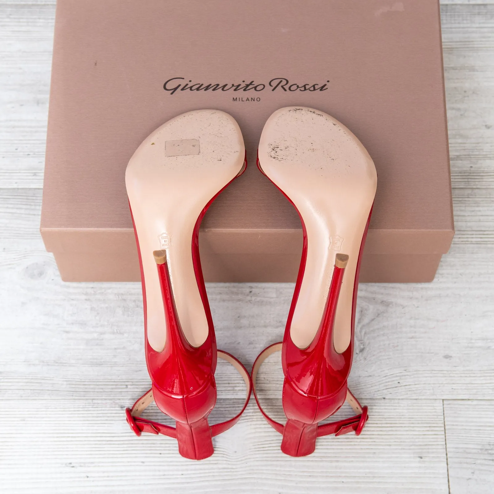 Gianvito Rossi Red Patent Heeled Sandals Size 39.5