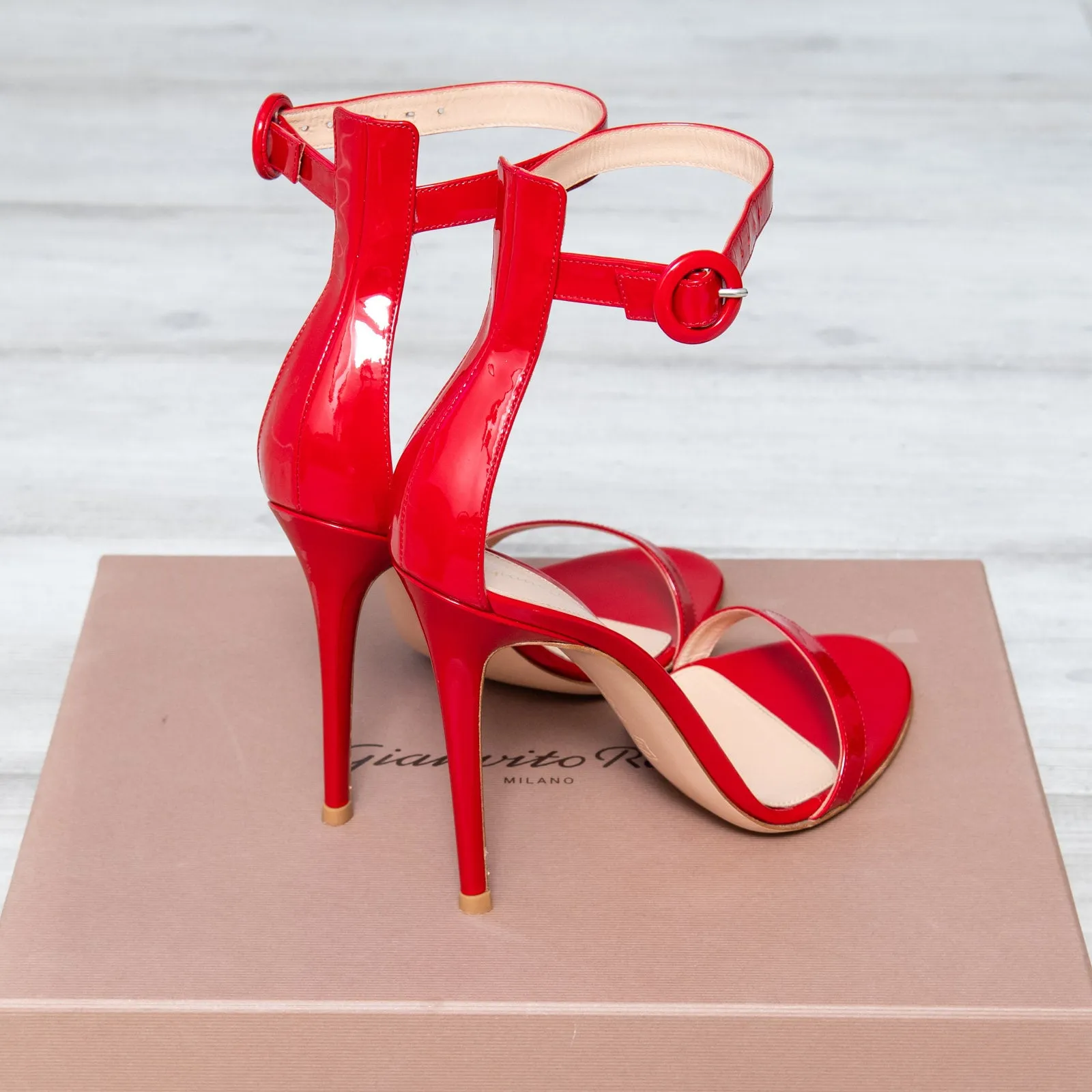 Gianvito Rossi Red Patent Heeled Sandals Size 39.5