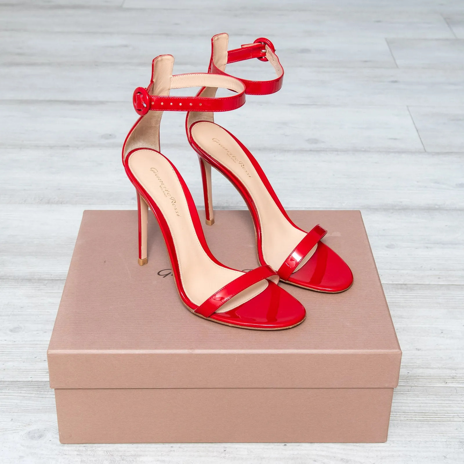 Gianvito Rossi Red Patent Heeled Sandals Size 39.5