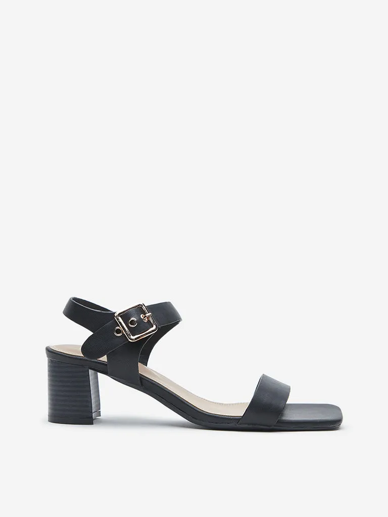 LUNA BLU Black Ankle Strap Heel Sandals