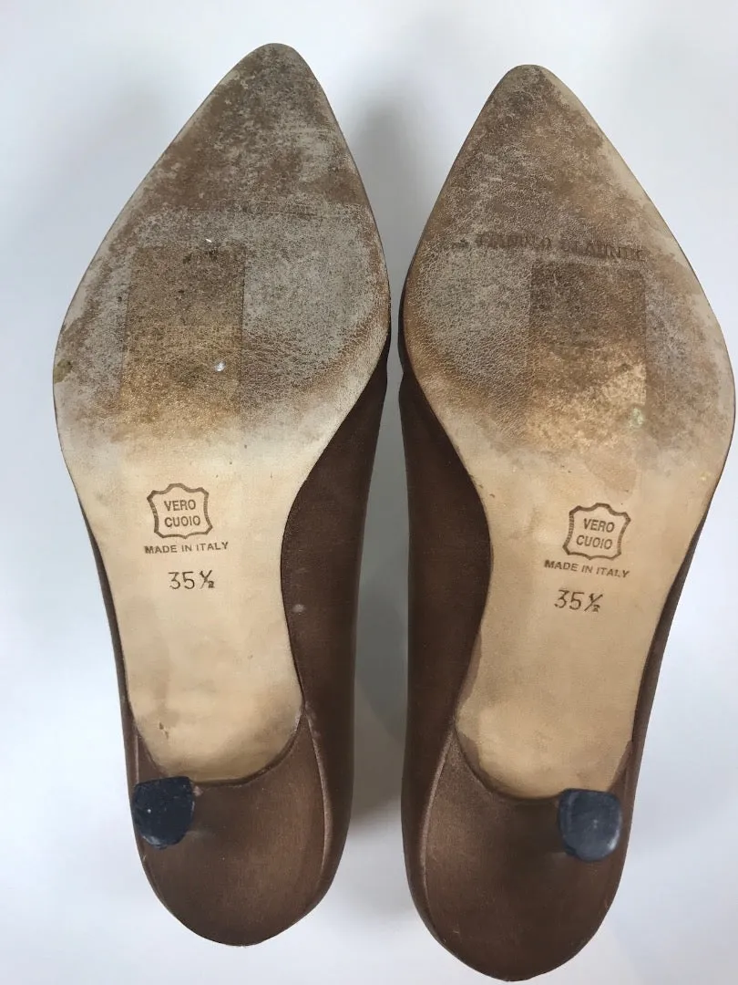 MANOLO BLAHNIK Light Brown Satin Pump Pointed Heels Size 5 1/2