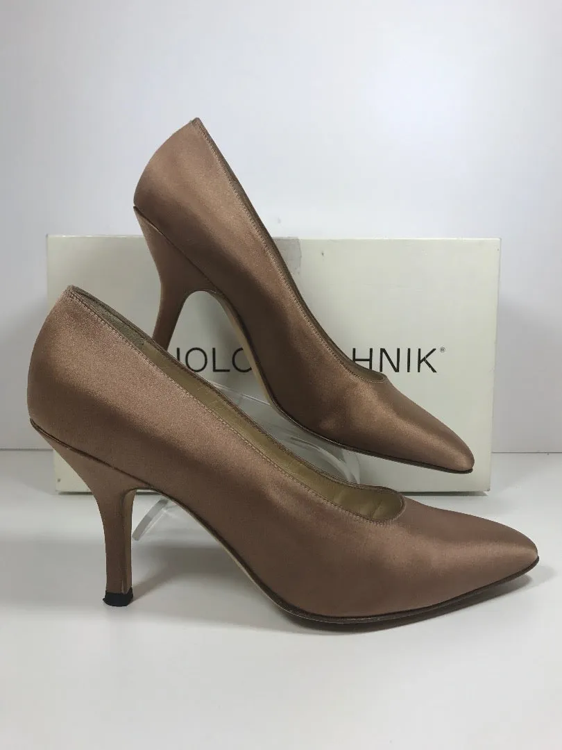 MANOLO BLAHNIK Light Brown Satin Pump Pointed Heels Size 5 1/2