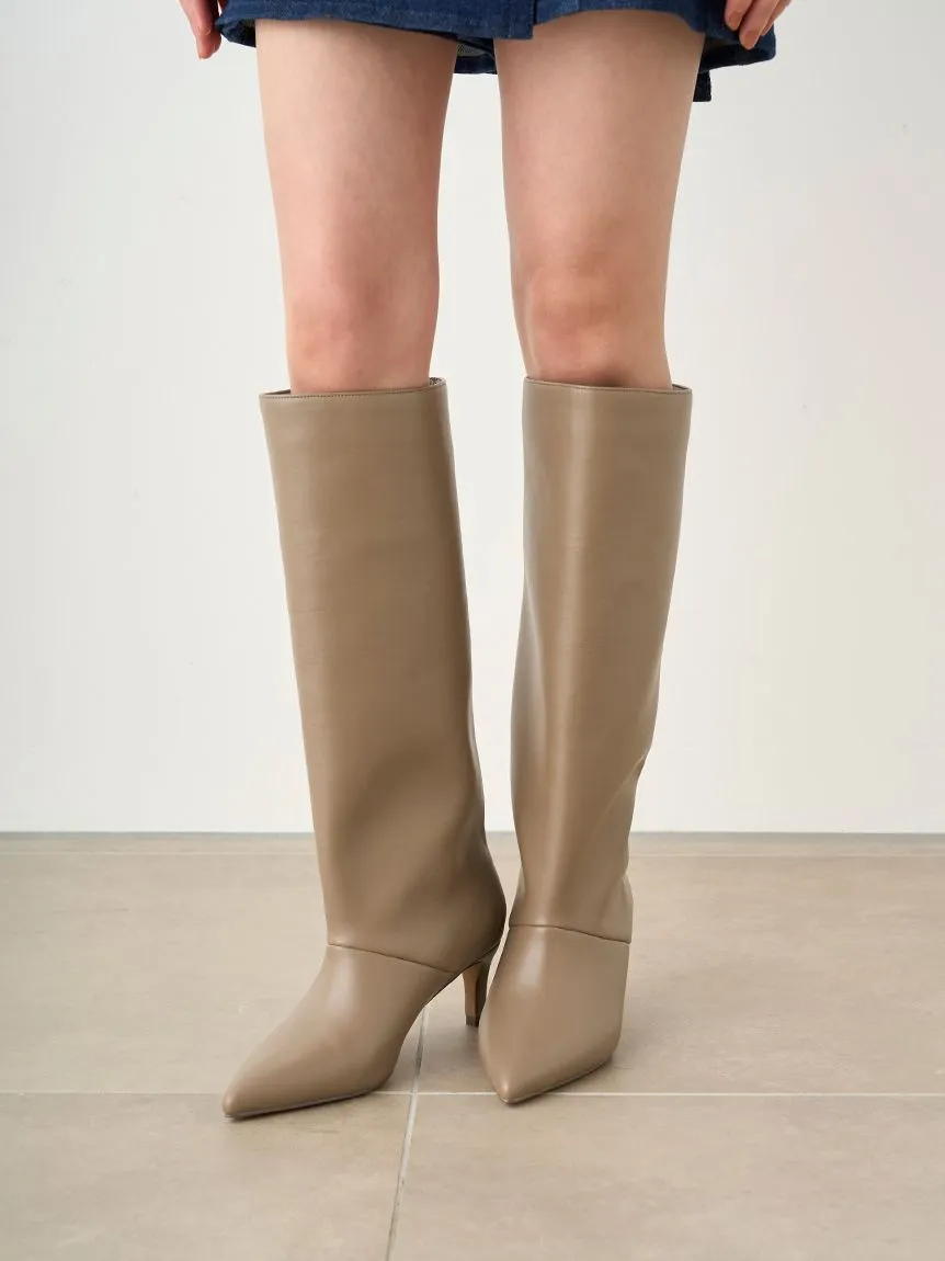 Pointed-Toe Heeled Knee-High Boots