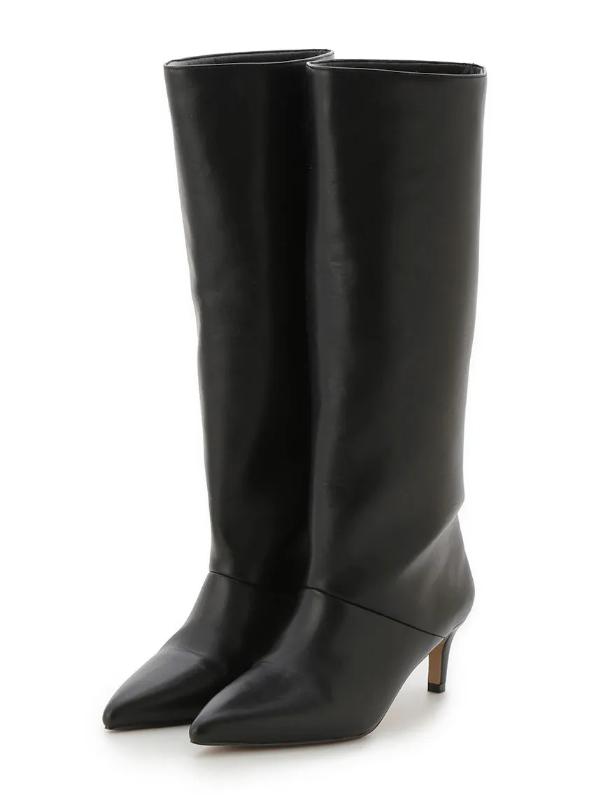 Pointed-Toe Heeled Knee-High Boots