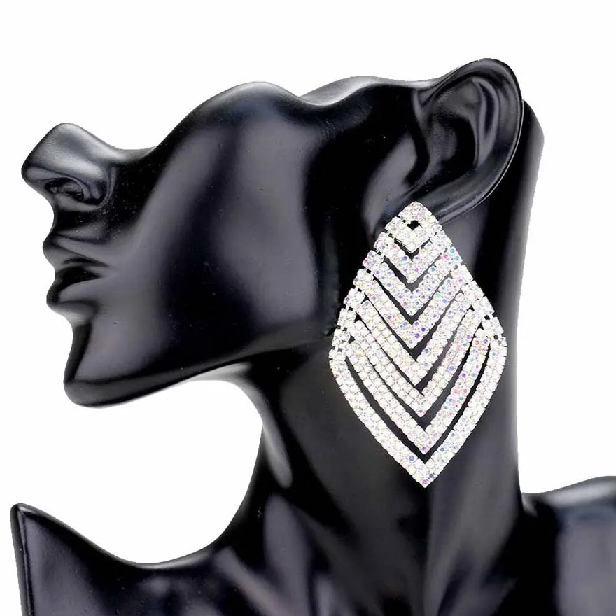 Rhinestone V Shape Rhombus Evening Earrings