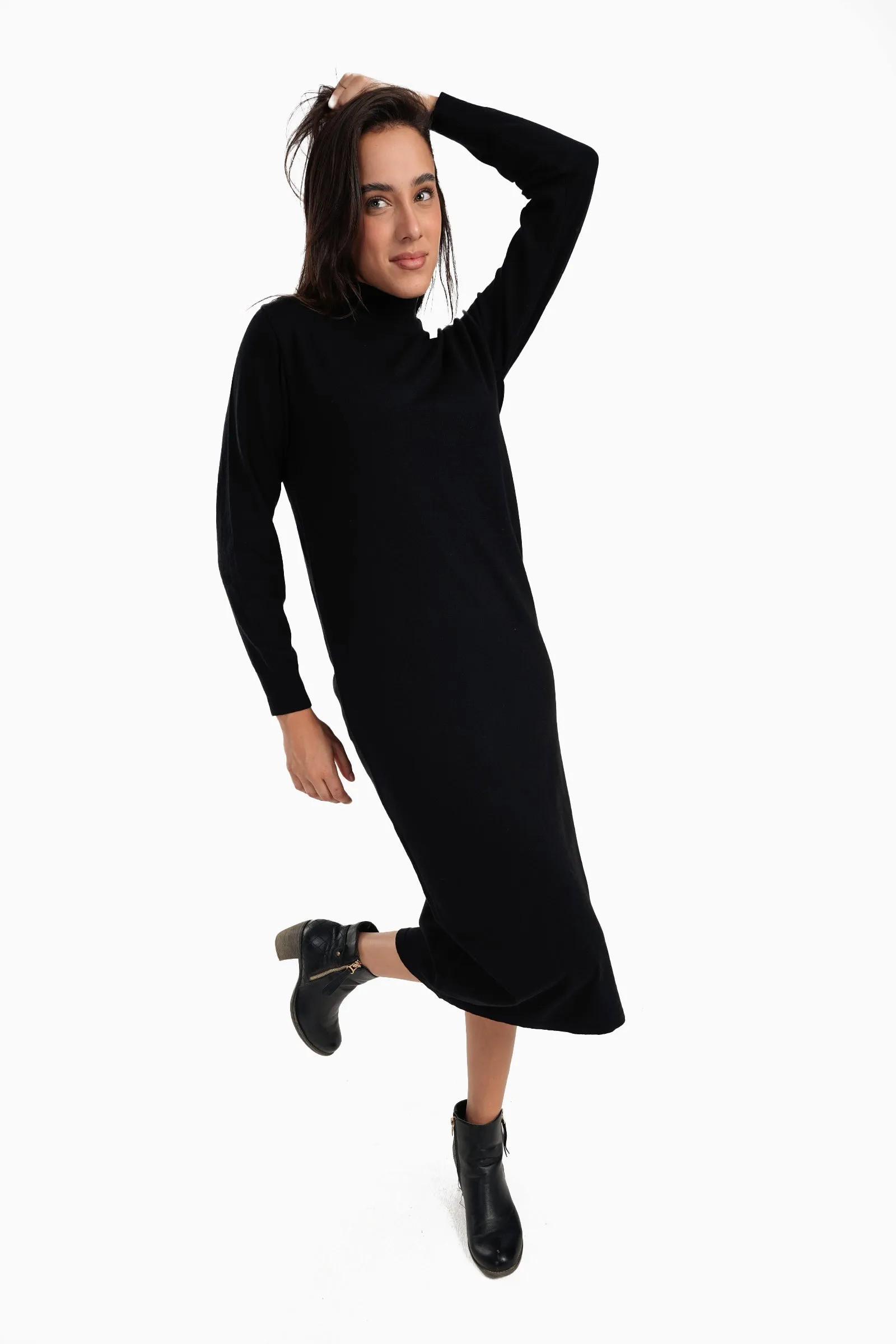 Ribbed High-Neck Trico Dress