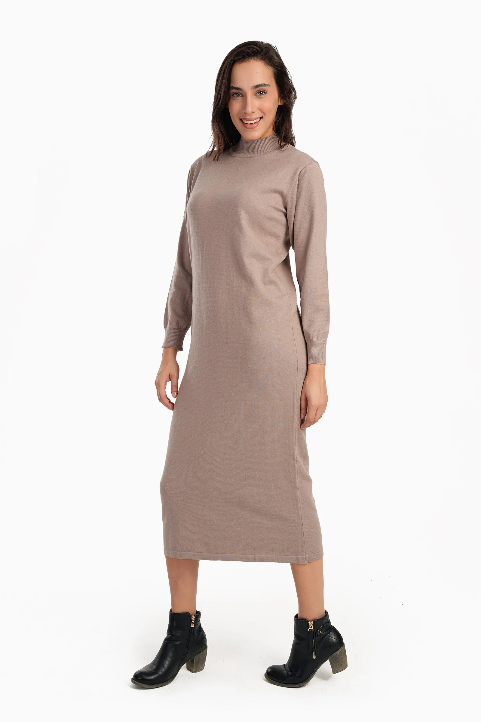 Ribbed High-Neck Trico Dress