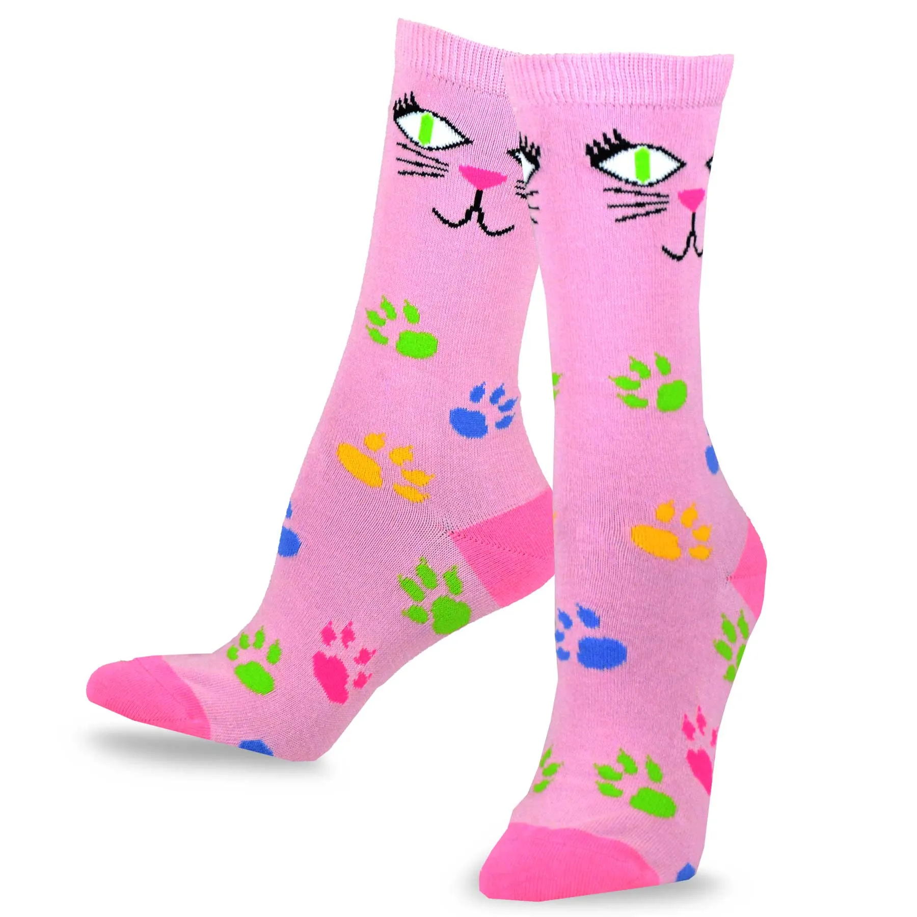 TeeHee Socks Women's Novelty Cotton Crew Cat Face 3-Pack (11131)