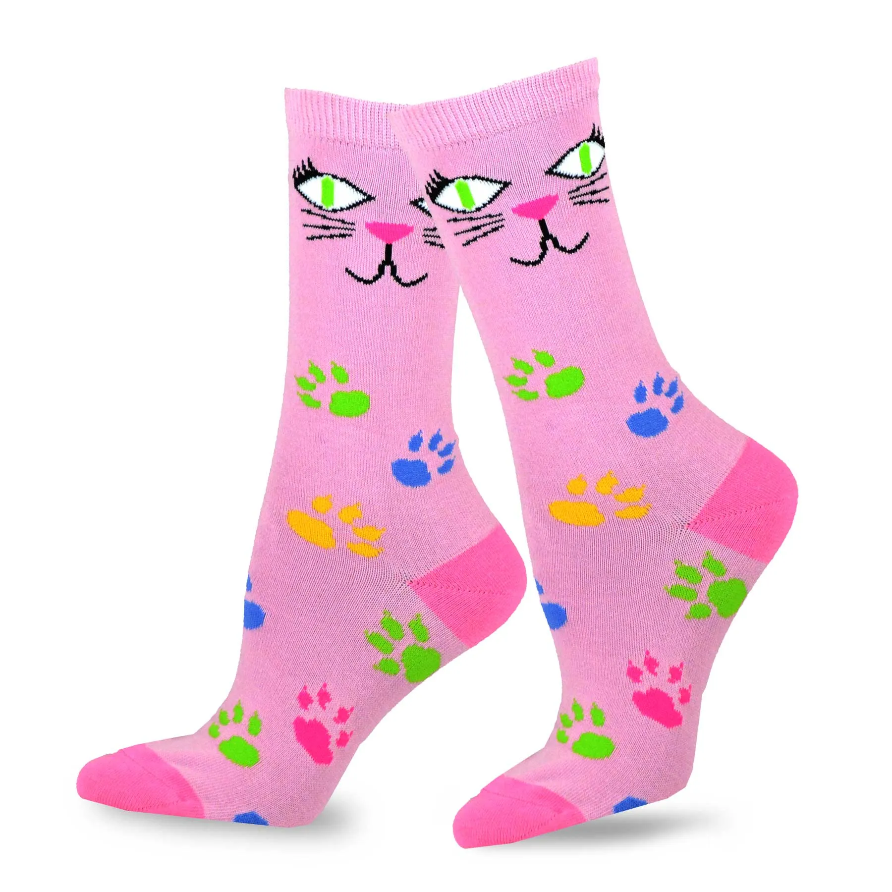 TeeHee Socks Women's Novelty Cotton Crew Cat Face 3-Pack (11131)