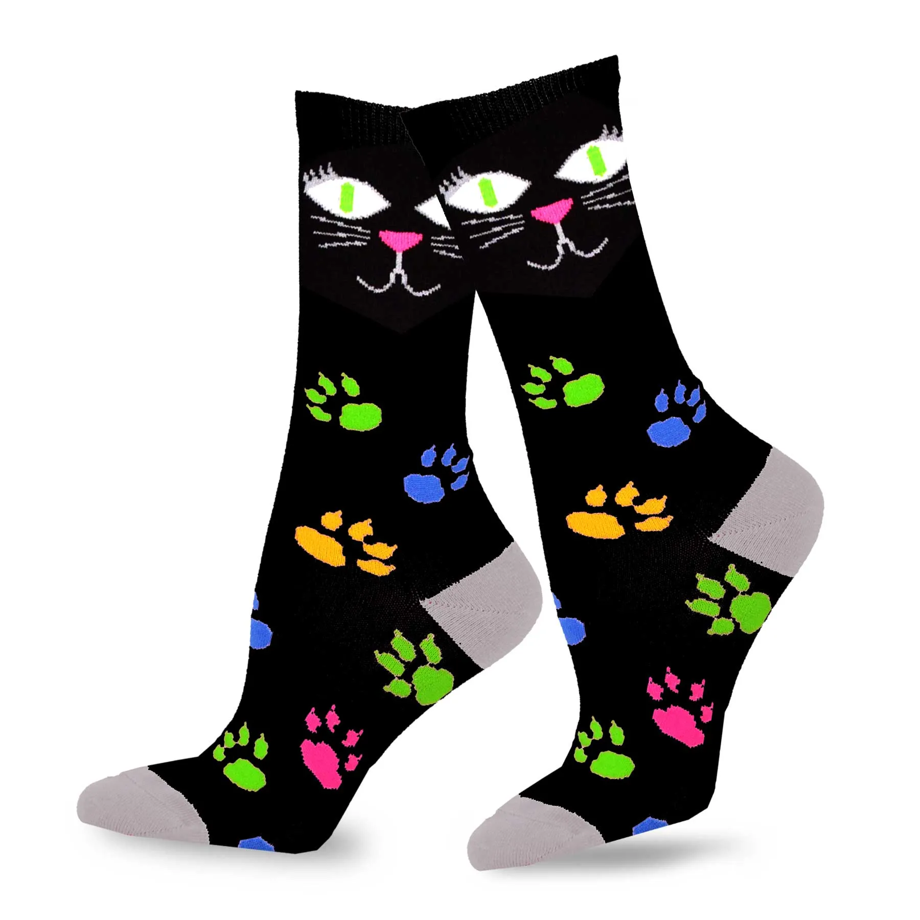 TeeHee Socks Women's Novelty Cotton Crew Cat Face 3-Pack (11131)