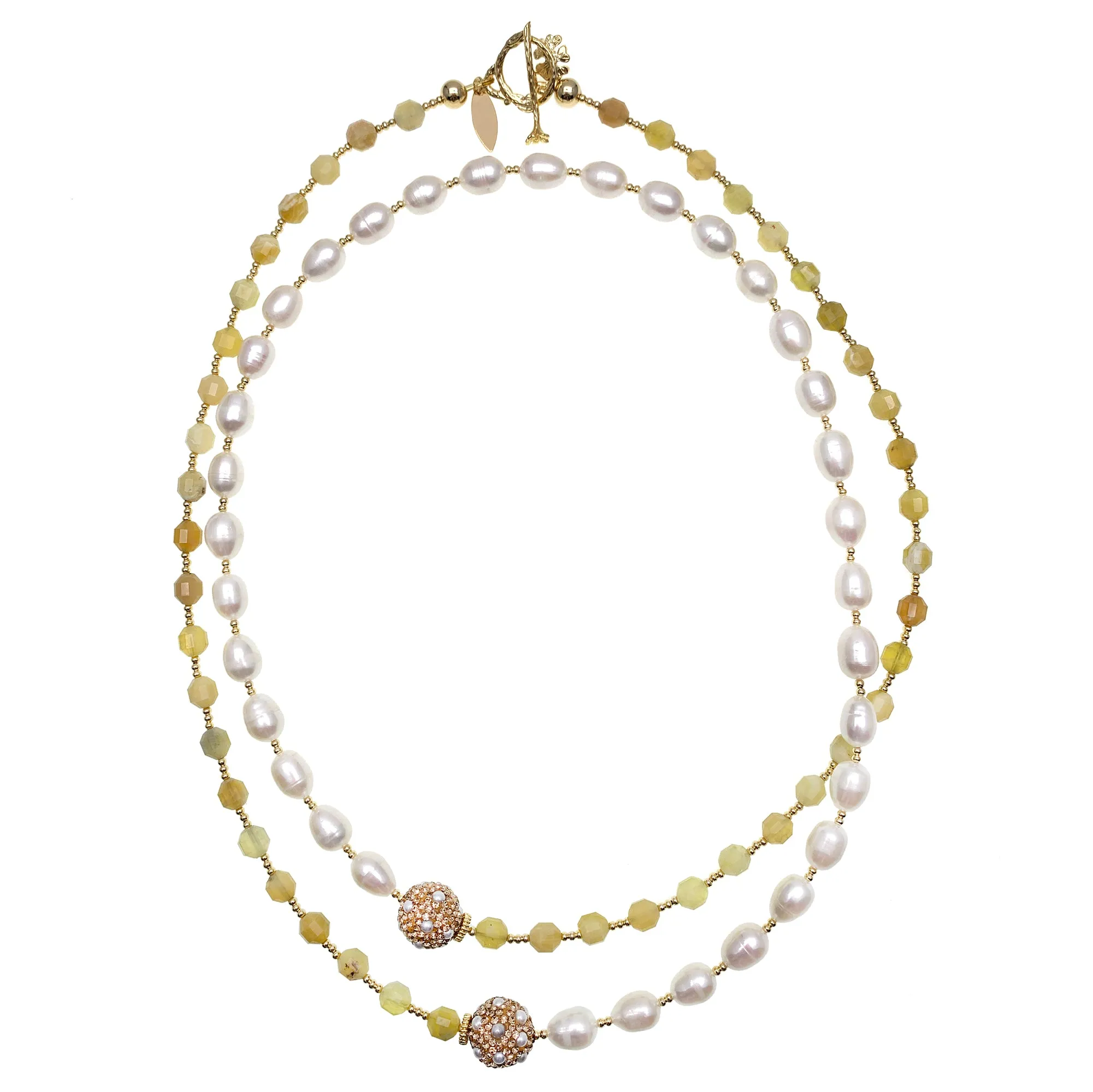 Yellow Opal With Freshwater Pearls Multi-Way Necklace GN010